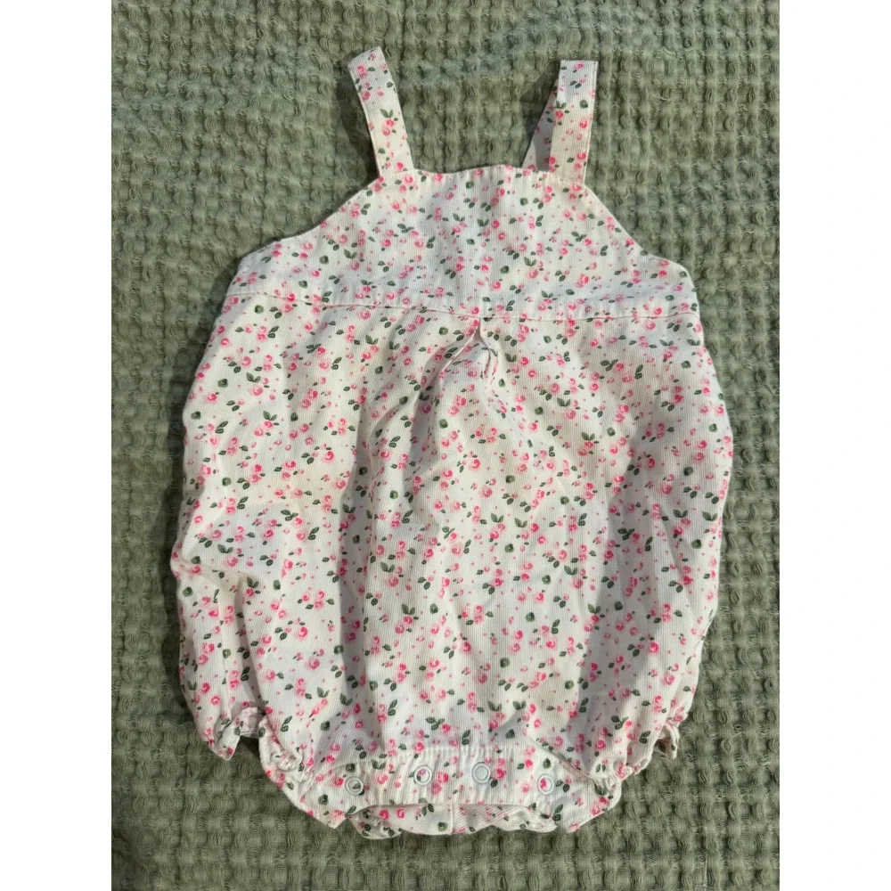 Janie and Jack Baby Girls Floral Corduroy Bubble Romper Pink Rose 6-12 Months
